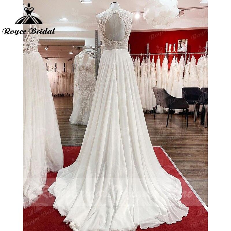 Vestido de novia de playa Trouwjurk con corpiño de encaje de gasa, corte A, sin mangas, espalda abierta, hecho a medida, bata de novia NumberSea