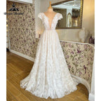 Hermoso vestido de novia de corte A de Trouwjurk, con mangas cortas y apliques de encaje, escote en V profundo, color rosa ruborizado, para mujer, Robe De Mariée