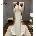 Trouwjurk Neckholder Boho Satin Meerjungfrau/Trompete Hochzeitskleid Sweep Train Open Back 2025 Vinatge Boho Custom Made robe de mariée