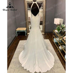 Trouwjurk Neckholder Boho Satin Meerjungfrau/Trompete Hochzeitskleid Sweep Train Open Back 2025 Vinatge Boho Custom Made robe de mariée