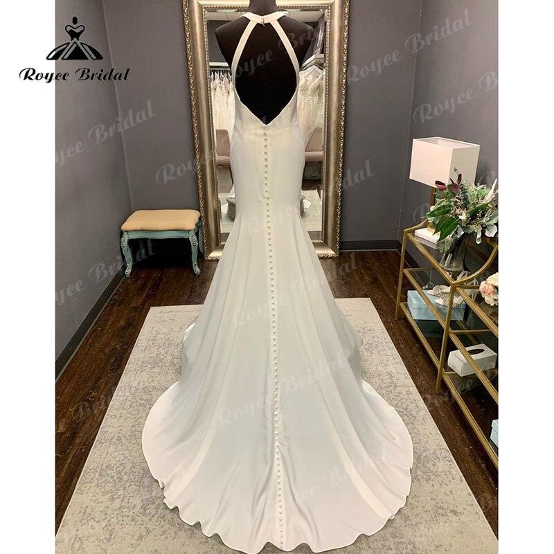 Trouwjurk Neckholder Boho Satin Meerjungfrau/Trompete Hochzeitskleid Sweep Train Open Back 2025 Vinatge Boho Custom Made robe de mariée