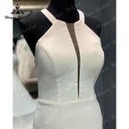 Trouwjurk Neckholder Boho Satin Meerjungfrau/Trompete Hochzeitskleid Sweep Train Open Back 2025 Vinatge Boho Custom Made robe de mariée