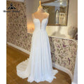 Vestido de novia Trouwjurk sencillo de corte A con tirantes finos, escote en V profundo, espalda abierta, encaje, personalizado, para novia civil