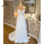 Vestido de novia Trouwjurk sencillo de corte A con tirantes finos, escote en V profundo, espalda abierta, encaje, personalizado, para novia civil