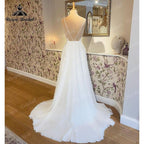 Vestido de novia Trouwjurk sencillo de corte A con tirantes finos, escote en V profundo, espalda abierta, encaje, personalizado, para novia civil