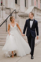 Vestido de novia NumberSea de tul, corte A, espalda descubierta, escote en V y apliques de encaje, MW883