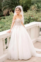 NumberSea Tulle A-line Beaded Sweetheart Neck Wedding Dresses, Bridal Gowns, MW911