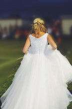 Vestido de novia NumberSea de tul, corte A, largo hasta el suelo, con pedrería, MW620