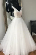 Vestido de novia NumberSea de tul, corte A, largo hasta el suelo, con pedrería, MW620