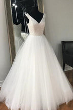 Vestido de novia NumberSea de tul, corte A, largo hasta el suelo, con pedrería, MW620