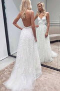 Vestido de novia NumberSea de tul, corte A, con apliques de encaje y tirantes finos, MW726