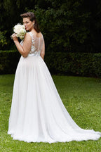 Vestido de novia NumberSea de tul, corte A, escote redondo, apliques de encaje, talla grande, MW988