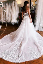 Vestido de novia de tul de corte princesa, sin tirantes, con apliques de encaje, de NumberSea, MW1016