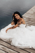 NumberSea Tulle A-line Strapless Wedding Dresses With Lace Appliques, Bridal Gown