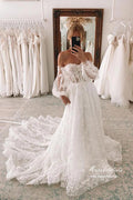 Vestido de novia NumberSea de tul, corte A, escote corazón y encaje con mangas desmontables, MW875
