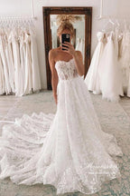 Vestido de novia NumberSea de tul, corte A, escote corazón y encaje con mangas desmontables, MW875