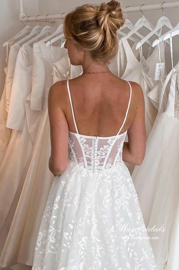Vestido de novia NumberSea de tul, corte A, escote corazón y encaje con mangas desmontables, MW875