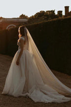 Vestido de novia playero NumberSea de tul, corte A, escote corazón y apliques de encaje, MW938