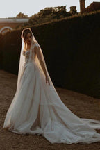 Vestido de novia playero NumberSea de tul, corte A, escote corazón y apliques de encaje, MW938