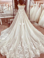 Vestido de novia NumberSea de tul, corte A, escote corazón, tirantes finos y apliques, MW948