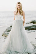 Vestido de novia bohemio, modesto, de tul, corte A, escote corazón y sin tirantes, de NumberSea, MW1027