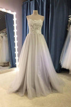 Vestido de novia bohemio, modesto, de tul, corte A, escote corazón y sin tirantes, de NumberSea, MW1027