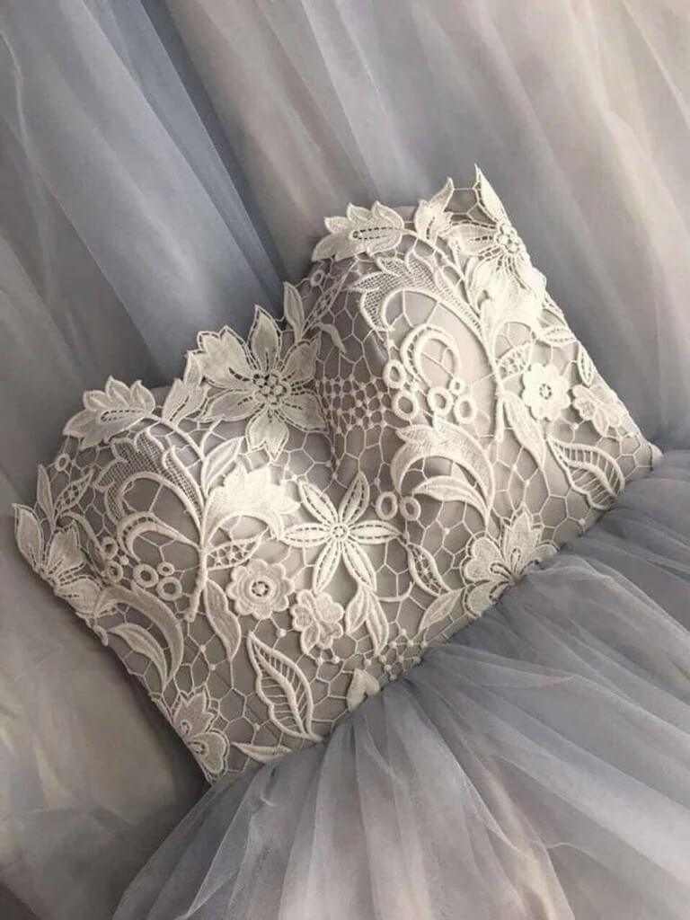 Vestido de novia bohemio, modesto, de tul, corte A, escote corazón y sin tirantes, de NumberSea, MW1027