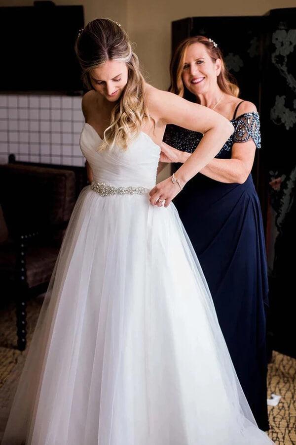 NumberSea Tulle A-line Sweetheart Wedding Dresses With Rhinestone, Bridal Gowns