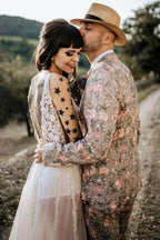 Vestido de novia de playa NumberSea de tul, corte A, escote en V, transparente, abertura en el muslo, MW982