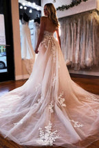 NumberSea Tulle A-line V-neck Wedding Dress With Lace Appliques, Wedding Gown
