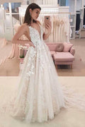 Vestido de novia NumberSea de tul, corte A, escote en V y apliques de encaje, MW722