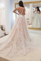 Vestido de novia NumberSea de tul, corte A, escote en V y apliques de encaje, MW722