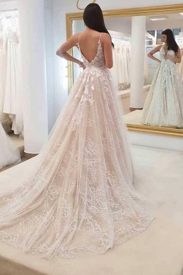 Vestido de novia NumberSea de tul, corte A, escote en V y apliques de encaje, MW722