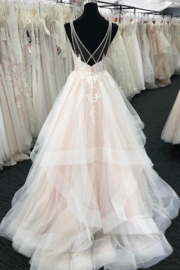 Vestido de novia NumberSea de tul, corte A, escote en V y apliques de encaje, MW807