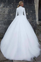 NumberSea Tüll Ballkleid Hoher Kragen Lange Ärmel Brautkleider, Hochzeitskleid, MW789
