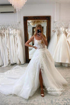Vestido de novia NumberSea de tul con cola de corte redondo y apliques de encaje, MW931