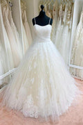 Vestido de novia NumberSea de tul con tirantes finos y apliques de encaje, MW975