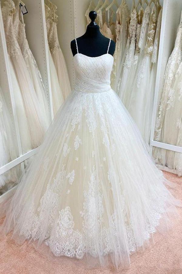 Vestido de novia NumberSea de tul con tirantes finos y apliques de encaje, MW975