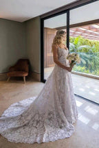 NumberSea Tulle Lace A-line Wedding Dresses With Court Train, Wedding Gowns