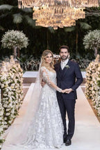NumberSea Tulle Lace A-line Wedding Dresses With Court Train, Wedding Gowns
