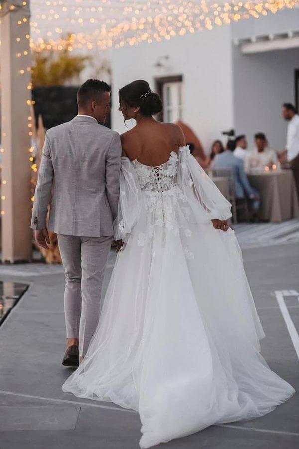 Vestido de novia de playa de sirena con encaje de tul y cola desmontable NumberSea, MW899