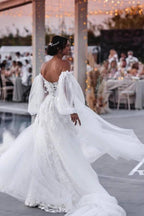 NumberSea Tulle Lace Mermaid Beach Wedding Dresses With Detachable Train