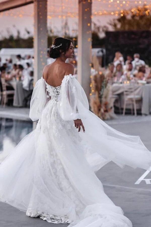 Vestido de novia de playa de sirena con encaje de tul y cola desmontable NumberSea, MW899