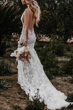 NumberSea Tulle Lace Mermaid V Neck Wedding Dresses, Beach Wedding Dress