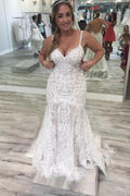 Vestido de novia NumberSea de tul, corte sirena, tirantes finos, escote en V, espalda descubierta y encaje, MW891