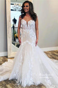 Vestido de novia NumberSea de tul, sirena, sin tirantes, escote corazón, apliques de encaje, MW995