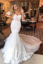 Vestido de novia NumberSea de tul, corte sirena, escote corazón, apliques de encaje, MW744