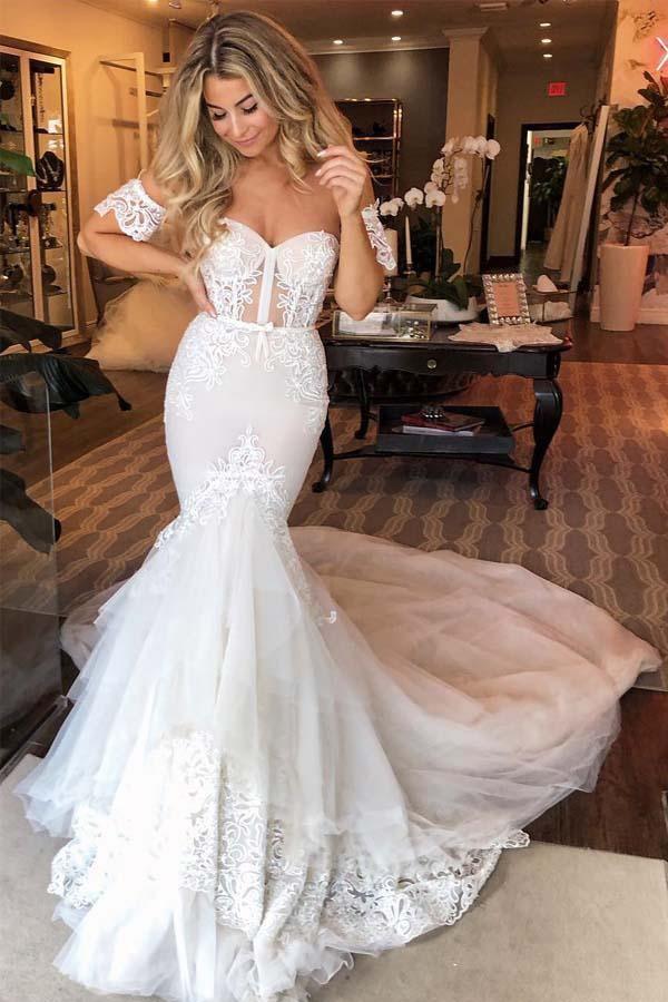 Vestido de novia NumberSea de tul, corte sirena, escote corazón, apliques de encaje, MW744