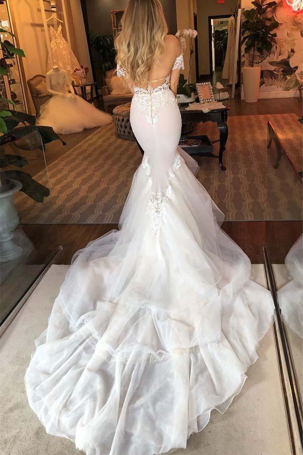 Vestido de novia NumberSea de tul, corte sirena, escote corazón, apliques de encaje, MW744