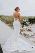 Vestido de novia NumberSea de tul, corte sirena, escote corazón, mangas largas, apliques de encaje, MW1014